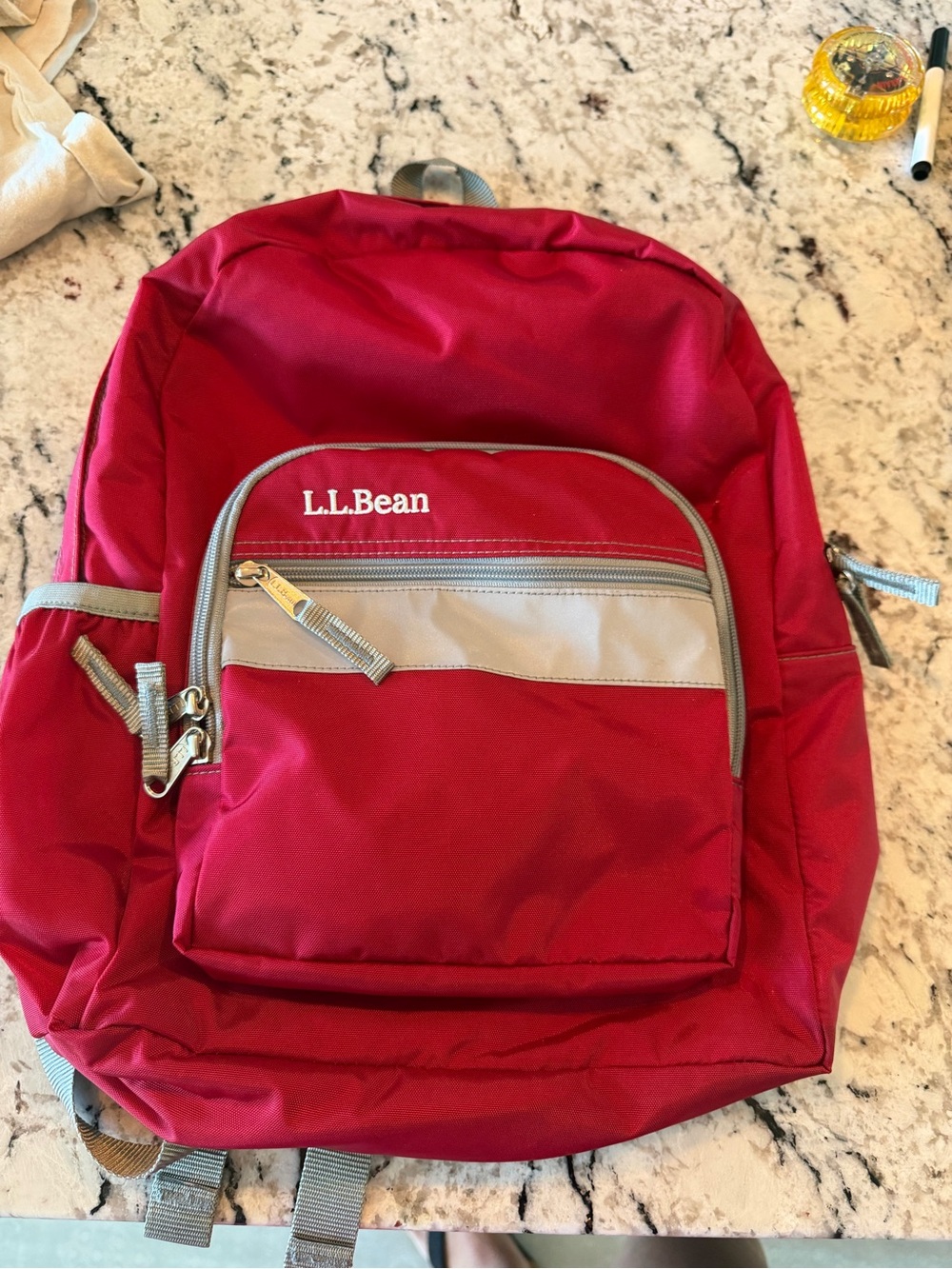 L.L. Bean Red Backpack with Gray Trim